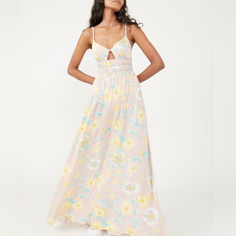 Free People Pastel Floral Maxi Dress in Pink, Yellow, Blue